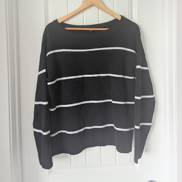 Talbots Sweaters - Talbot's Classic Black & White Pima Cotton Striped Sweater Size Large NWT